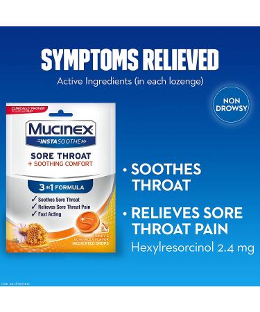 Mucinex InstaSoothe Sore Throat Drops with Honey & Echinacea - Fast Acting Oral Pain Relief - Buy Online on GoSupps.com