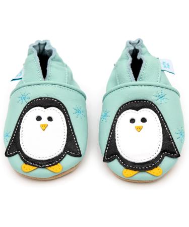 Dotty Fish Soft Leather Baby Shoes | Non Slip Toddler Shoes | Animal Designs | Boys and Girls | 0-6 Months to 4-5 Years | Minty Blue Penguin - Buy Online on GoSupps.com
