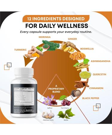 Turmeric Moringa Ginger Boswellia Quercetin Cinnamon Saffron Tart Cherry Odorless Garlic Nettle -150 Capsules 150 count (pack of 1) - Buy Online on GoSupps.com