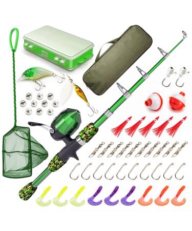 Lanaak Kids Fishing Pole and Tackle Box - with Net, Travel Bag, Reel and Beginners Guide - Rod and Reel Kit for Boys, Girls, or Youth Green