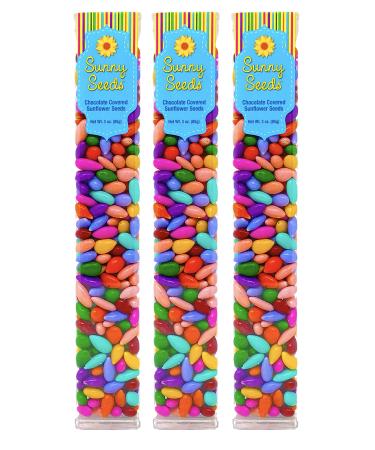 Chocolate Covered Sunflower Seeds Multicolored Candy Coated Treats - Rainbow Party Favors - Sweet and Crunchy Topping - Pack of 3