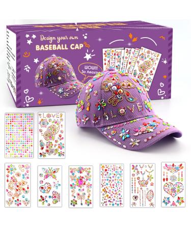 Gifts for Girls DIY Baseball Cap Decorate Your Own Baseball Cap with Glitter Gem Stickers New Year Birthday Present for 4 5 6 7 8 9 10 Year Olds Girls Hat Arts & Crafts for Girl Age 4-12 Xmas Gift