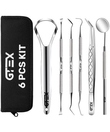 GTEX Dental Tools, 6 Pack Plaque Remover for Teeth Cleaning Kit, Tongue Scraper, Dental Picks Scaler Mirror Tooth Scraper Plaque Tartar Remover Cleaner Oral Care Dentist Hygiene Tool Kit Set