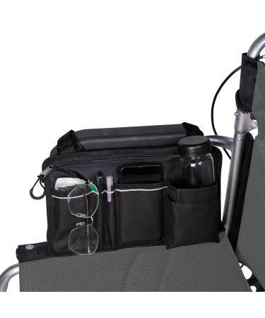 Wheelchair Side Bag Double-Sided Armrest Pouch with Cup Hold and Reflective Strip for Most Wheelchairs Walkers or Rollators