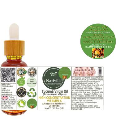 Nativilis TUCUMA VIRGIN OIL (Astrocaryum vulgare) Amazonian Rainforest HIGH CONCENTRATION VITAMIN-A BETA-CAROTENE - SKIN Hair Care - nourishing moisturizing antioxidant anti-inflammatory - Copaiba - Buy Online on GoSupps.com