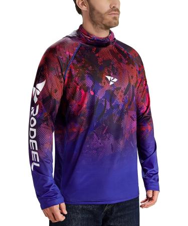 Rodeel UPF 50+ Men's Long Sleeve Performance Fishing Hiking Shirt with UV Neck Gaiter Hoodie - Blue Large - Buy Online on GoSupps.com