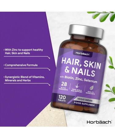 Hair Skin and Nails Vitamins with Biotin, Zinc and Selenium | 120 Vegetarian Tablets | Beauty Supplement for Women and Men by Horbaach - Buy Online on GoSupps.com
