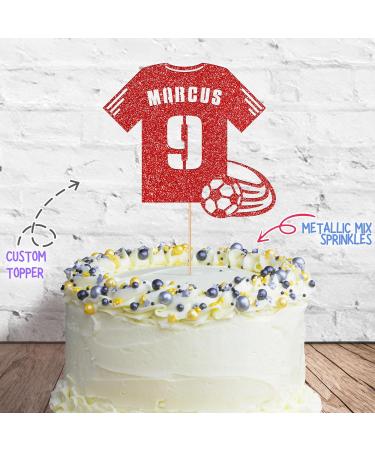 Cakeshop Cake Decoration Pack | Football Shirt Birthday Premium Double Sided Glitter Card Cake Topper & 25g Party Pack of Cake Sugar Sprinkles | Custom Name & Age Cake Decoration (Red) Non-Prime Glitter Card: Red - Buy Online on GoSupps.com