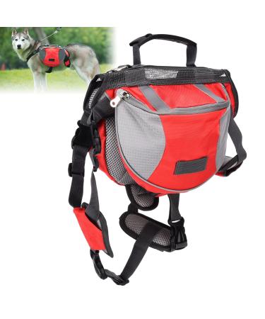 Cyrank Dog Hiking Backpack Dog Backpack Harness Dog Saddle Bag with Side Pockets for Small Medium Large Dogs(S-Red) S Red