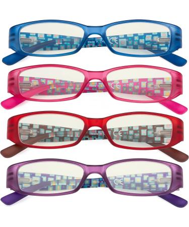 Eyekepper 4 Pack Blue Light Filter Readers - Stylish Computer Glasses +2.00 with Pattern Arms & Crystals Blue Light Blocking - Buy Online on GoSupps.com