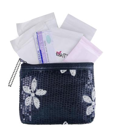 Menstruation Kit - First Period Kit to-go! (Period Starter Kit with Organic & Biodegradable Pads) (Black)
