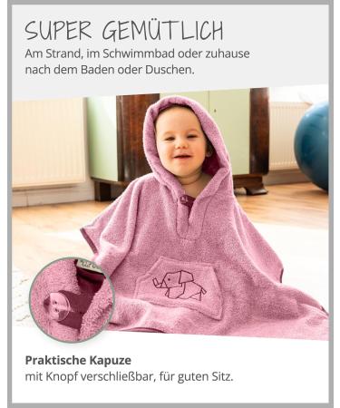 ULLENBOOM Bateponcho Babily - 100% Cotton Terry Baby Bath Towel & Robe for 1-3 Years Oeko-Tex Certified Made in EU - Ideal Pink Gift - Buy Online on GoSupps.com