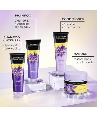 John Frieda Violet Crush Purple Conditioner for Brass Repair of Natural Colour-Treated and Bleached Blonde Hair | Neutralizes Brassiness and Yellow tones | Cool tone blonde | Purple Pigments (250 mL) 250 ml (Pack of 1) Conditioner - Buy Online on GoSupps.com