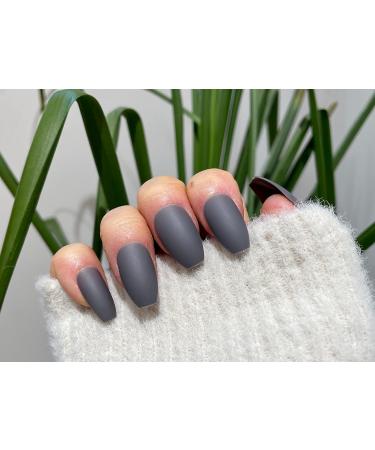TEN NAILS 24pcs Ballerina False Nails Fake Coffin Long Tips 12 Sizes (Matte Dark Grey 1) - Buy Online on GoSupps.com