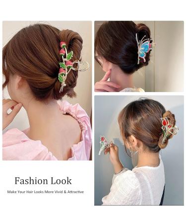 6 Pcs Large Metal Flower, Tulip, Strawberry & Butterfly Hair Claw Clips - Strong Hold Clamps for Long, Thick, Thin, Curly Hair - Fashion Accessories for Women and Girls - Buy Online on GoSupps.com