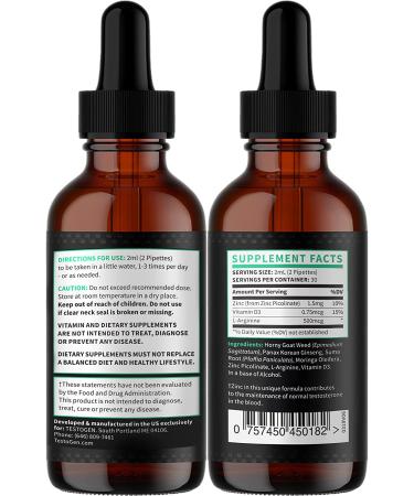 Testogen Men's T-Level Support Liquid Drops | Vitamin D, Zinc, L-Arginine | 60ml Fast-Release Formula | Mood, Energy, Lean Muscles Support | Herbal & All-Natural - Buy Online on GoSupps.com