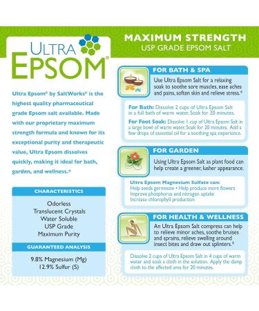 Buy SaltWorks Ultra Epsom Salt 5 Lb - Medium Grain Bath Salt for Relaxation & Detox | Includes Moofin Bath Sponge | Unscented Magnesium Sulfate - Pack of 2 - Buy Online on GoSupps.com