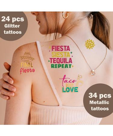 Final Fiesta Mexican Bachelorette Party Supplies - 58pcs Metallic Glitter Tattoos for Bride, Nacho Average Decorations - Buy Online on GoSupps.com