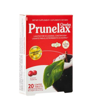 Prunelax Ciruelax Regular Strength Laxative Mini Tablets - Overnight Relief for Occasional Constipation Senna Extract Vegan & Gluten-Free Gentle Relief - 20ct