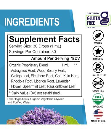 Adrenal Support Supplements Liquid Drops - Organic Adrenal and Focus Supplement Cortisol Manager Adaptogen Adults Ginkgo Biloba for Kids Calm - Natural Brain and Memory Fatigue Stress Attention 1oz - Buy Online on GoSupps.com