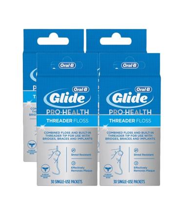 Glide Threader Floss, 30-Count Boxes of Single-Use Packets (Pack of 4)