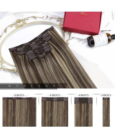 Moresoo Clip-In Extensions | Real Hair Balayage | Double Tress Remy Hair | Dark Brown to Ash Blond | 7pcs 120g 55cm #P4/27 - Buy Online on GoSupps.com