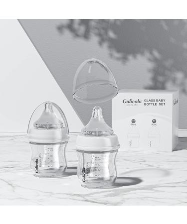 Gulicola Natural Glass Baby Bottle for Breastfed Babies 0-6 Months Slow & Medium Flow Anti-Colic 3oz & 5oz - 2 Count (Grey White) - Buy Online on GoSupps.com