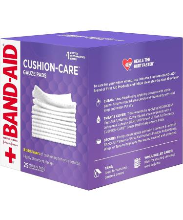 Band-Aid Brand Cushion Care Non-Stick Gauze Pads - 25 Individually-Wrapped Medium Pads - Buy Online on GoSupps.com