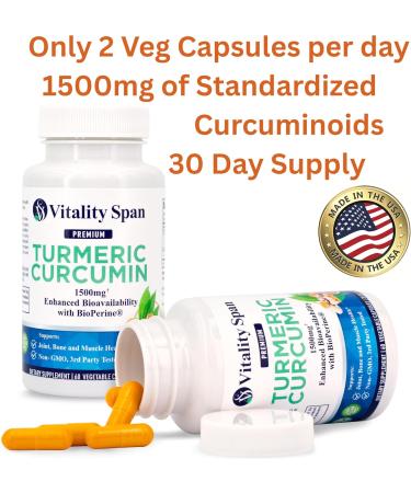 Turmeric Curcumin Supplement 1500mg 95% Curcuminoids Ultra Potent High Absorption Curcumin with Black Pepper Non-GMO Made in USA 60 Veg Capsules - Buy Online on GoSupps.com
