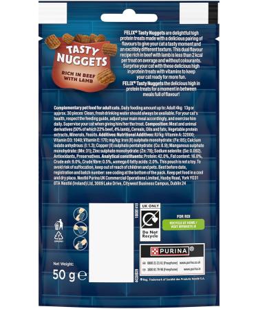 FELIX Tasty Nuggets Adult Cat Treats with beef and lamb 8x50g Beef & Lamb 50 g (Pack of 8) - Buy Online on GoSupps.com