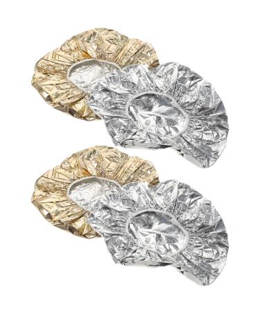 Housoutil Lot de 4 Bonnets de Capillaire en Aluminium 28 Cm lastique R utilisable pour Soins Profonds et Coloration Salon Coiffeurs et Usage Maison Argent et Dor