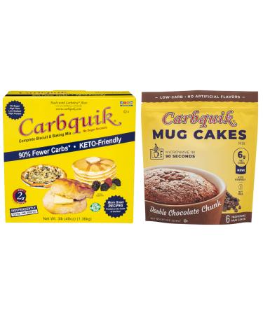 Carbquik Baking Mix and Keto Mug Cake Bundle - Keto and Low Carb Foods - Baking Mix for Keto Pancakes, Biscuits, Pizza and More - Chocolate Keto Friendly Dessert - Low Carb - Nut Free (3lb Carbquik Baking Mix & 6-Pack Double Chocolate Chunk Carbquik Mug C