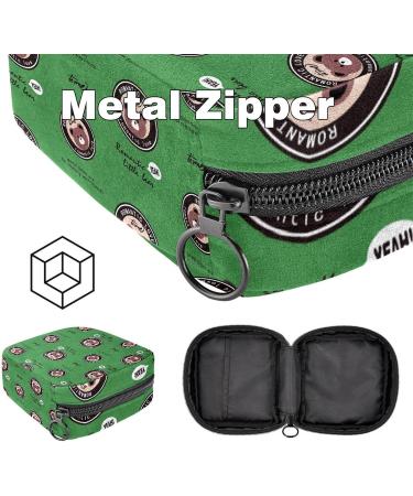 Menstruation Pad Bag with Zipper - Women's Tampon & Napkin Collection Bag (Romantic Small Bear Green Background) - Buy Online on GoSupps.com