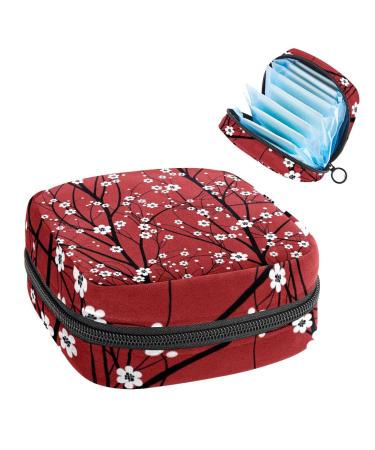 Anna Cowper Wintersweet Red Background Sanitary Napkin Storage Bag Feminine Menstrual Cup Pouches Nursing Pad Holder Tampon Bags Portable Period Bag for Women Teen Girls 1Pcs Multi-colored 8