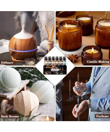 Men's Essential Oils Set - Top 6 Fragrance Oils for Diffuser, Candle & Soap Making - Sandalwood, Cologne, Black Cedar, Leather, Sweet Tobacco, Bay Rum - 10mL Gentlemen's Essential Oil Kit - Buy Online on GoSupps.com