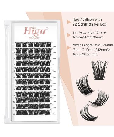 Lash Clusters DIY Eyelash Extensions 72 Pcs D Curl 8-16mm | Thin Stem Individual Cluster Lashes for Self-application | Reusable Wisps (H-02 D Curl 8-16mm) - Buy Online on GoSupps.com