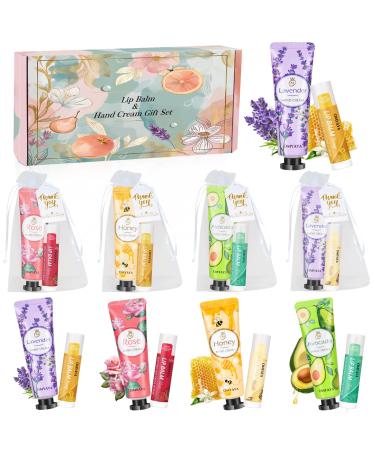 Bulk Gifts Bulk Lip Balm and Hand Cream Set with Organza Bag Valentines Day Gifts for Her Thank You Gift for Coworkers Baby Shower Wedding Gift for Guests Bridal Wedding Favors for Guests 4+4 pack