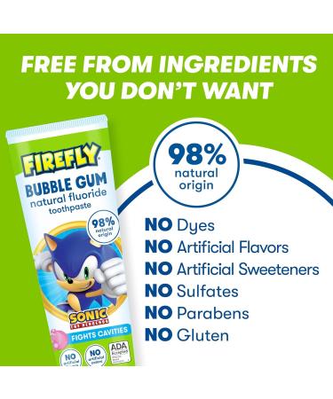 Firefly Kids Anti-Cavity Natural Fluoride Toothpaste Sonic The Hedgehog Bubble Gum Flavor ADA Accepted 4.2 OZ - Buy Online on GoSupps.com