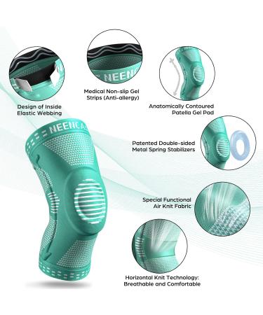 NEENCA Knee Brace - Patella Gel Pad, Side Stabilizers - Meniscus Tear, Arthritis, ACL Support - Peacock Blue - Size S - Buy Online on GoSupps.com