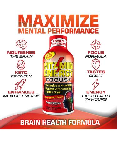 Focus Supplement Energy Drink Shots - Sugar Crash Free, Keto/Vegan Friendly | Boost Clarity & Concentration | 7+ Hours of Energy | Tropical Infusion - 1.93 Fl Oz (Pack of 24) - Buy Online on GoSupps.com