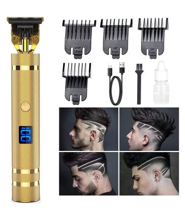 Hair Clippers, Hair Trimmer for Men Cordless Rechargeable Hair Trimmer with LCD Cutting Grooming Kit Beard Shaver Barbershop Professional (Gold)