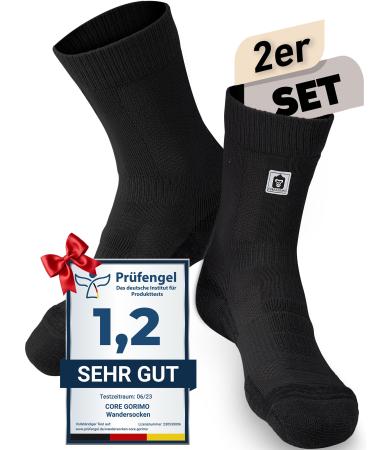Core Gorimo-2 pairs-merino hiking socks-with anti-bubbles protection-optimal support in hiking and trekking for women and men 35-38 black