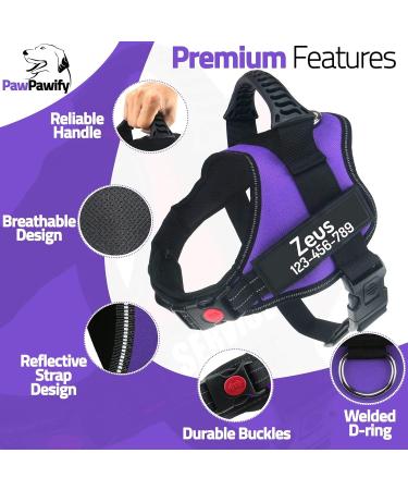 Pawpawify Personalized Dog Harness - No Pull Durable & Adjustable for Training | Chest 28-38in | Purple - Buy Online on GoSupps.com