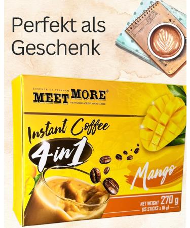 Meet More - Caf 4en1 Noix de Coco - Caf Soluble Instantan la Noix de Coco - Qualit Premium - Caf Exotique - Go t Fruit - 270g - Viet Nam (1er Mangue) - Buy Online on GoSupps.com