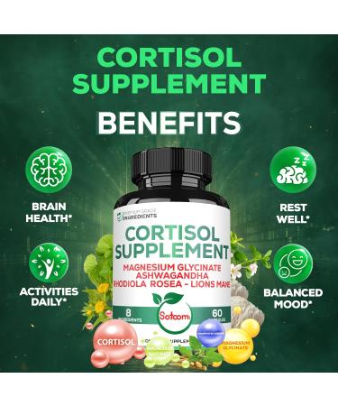 Satoomi 8in1 Cortisol Manager with Magnesium Glycinate, Ashwagandha, Rhodiola Rosea, Lions Mane & More - Cortisol Reducer Supplement Men & Women - 60 Capsules 60 Count (Pack of 1) - Buy Online on GoSupps.com