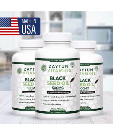 Zaytun Vitamins Halal Black Seed Oil Supports Heart Brain and Immune Health Natural Anti-Oxidant Non-GMO Cold-Pressed 90 Veggie Capsules Made in USA - Halal Vitamins - Buy Online on GoSupps.com