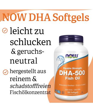 Now Foods DHA-500 Fish Oil Soft Capsules - 180 Gluten-Free Double Starch EPA & Vitamin E | Non-GMO Lab Tested - Buy Online on GoSupps.com