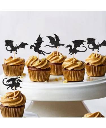 25PCS Dragon Cupcake Toppers Glitter Fantasy Birthday Cupcake Flying Dragon Cupcake Toppers Theme Baby Shower Kids Birthday Party Cake Decorations Supplies Black - Buy Online on GoSupps.com