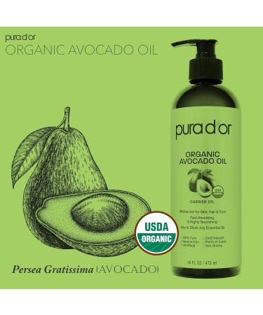 PURA D'OR 16 Oz ORGANIC Fractionated Coconut Oil Avocado Oil - 100% Pure & Natural USDA Certified Cold Pressed Carrier Oils - Unscented Hexane Free Moisturizer For Face Skin Hair & Body - Men & Women - Buy Online on GoSupps.com