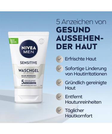 Nivea Men Sensitive Washing Gel - Gentle Facial Cleanser for Irritated Skin (100ml) - Soothing Cleansing for Sensitive Skin - Buy Online on GoSupps.com